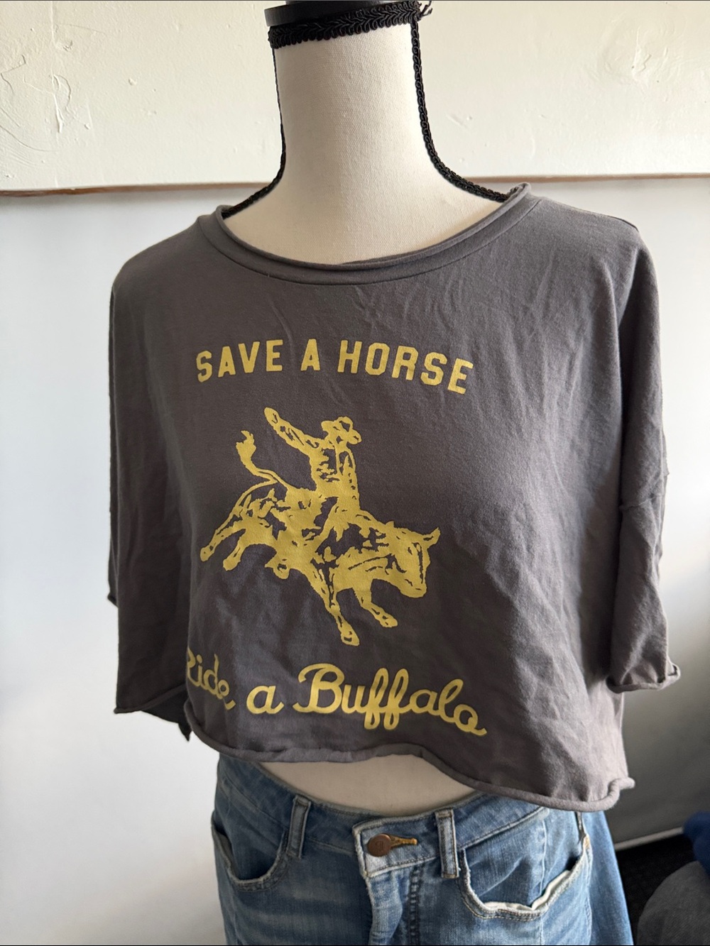 Urban Outfitters Out From Under Gray Crop Tee with Yellow Western Graphic